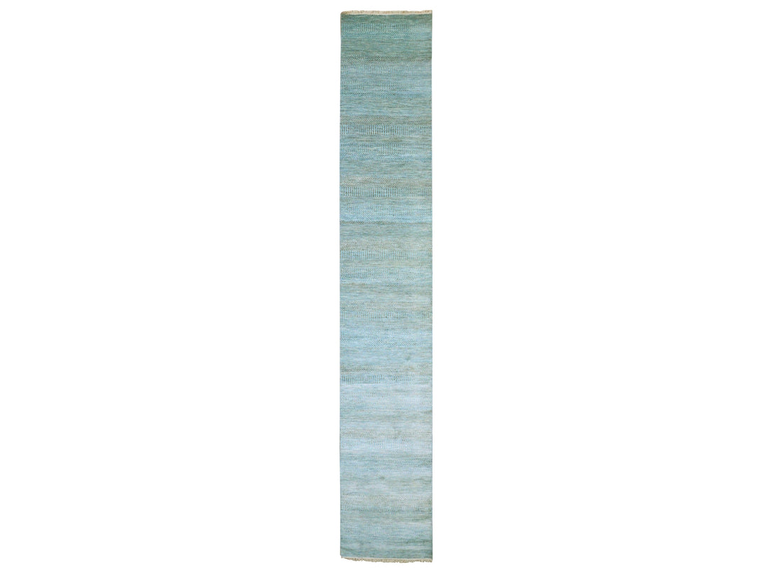 2'6" x 16'3" New Hand Knotted Blue Wool & Silk Runner Oriental Rug - MOA10279619