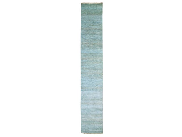2'6" x 16'3" New Hand Knotted Blue Wool & Silk Runner Oriental Rug - MOA10279619
