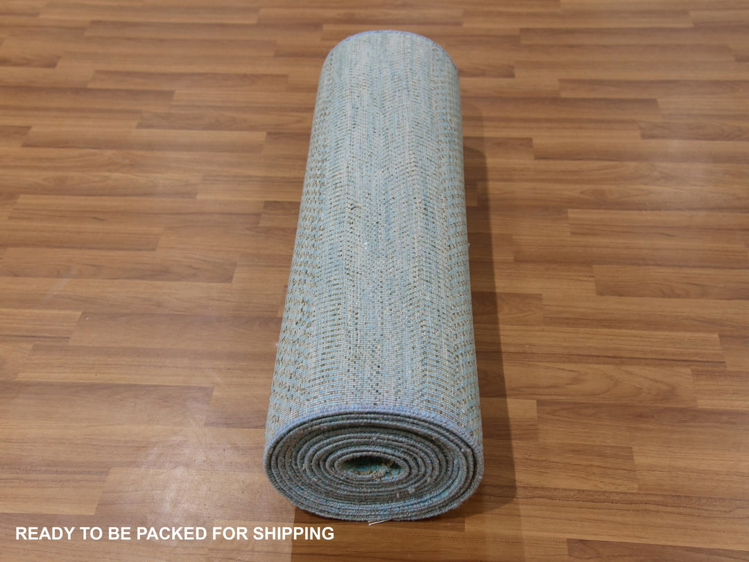 2'6" x 16'3" New Hand Knotted Blue Wool & Silk Runner Oriental Rug - MOA10279619