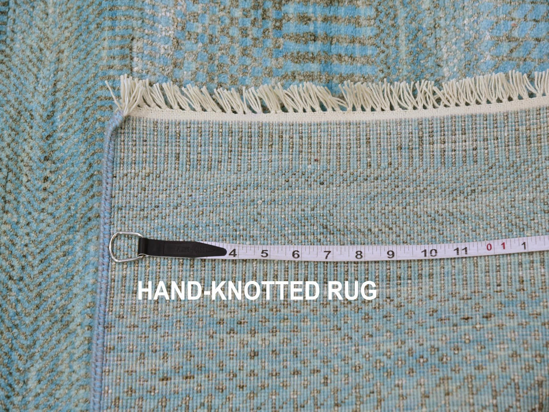 2'6" x 16'3" New Hand Knotted Blue Wool & Silk Runner Oriental Rug - MOA10279619