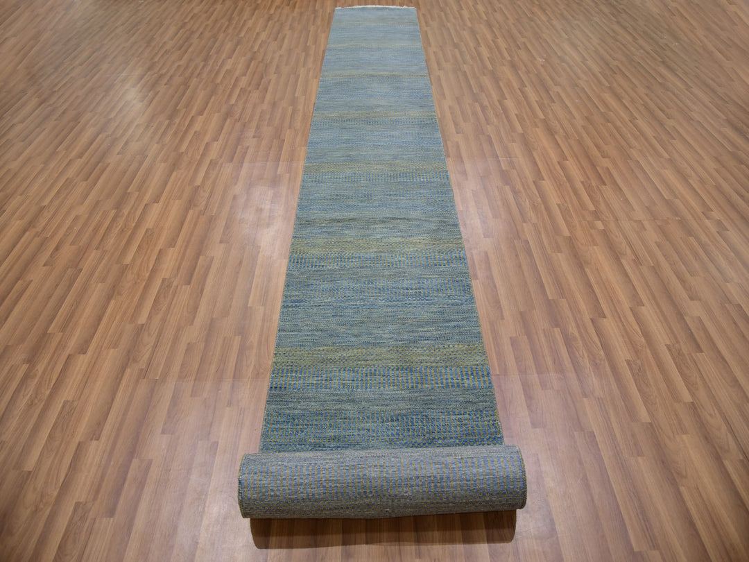 2'6" x 20'0" New Hand Knotted Blue Wool Runner Oriental Rug - MOA10279622