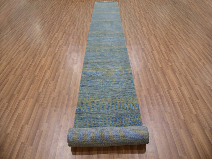 2'6" x 20'0" New Hand Knotted Blue Wool Runner Oriental Rug - MOA10279622