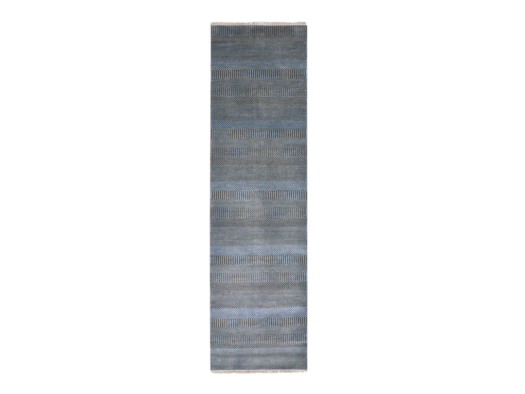 2'7" x 9'6" New Hand Knotted Blue Wool & Silk Runner Oriental Rug - MOA10279623