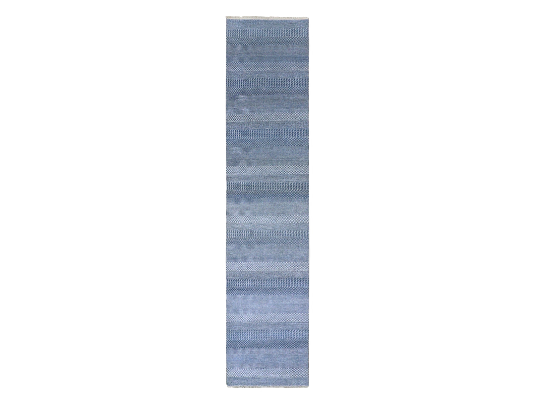 2'7" x 11'11" New Hand Knotted Blue Wool & Silk Runner Oriental Rug - MOA10279624