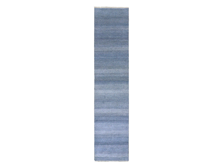 2'7" x 11'11" New Hand Knotted Blue Wool & Silk Runner Oriental Rug - MOA10279624