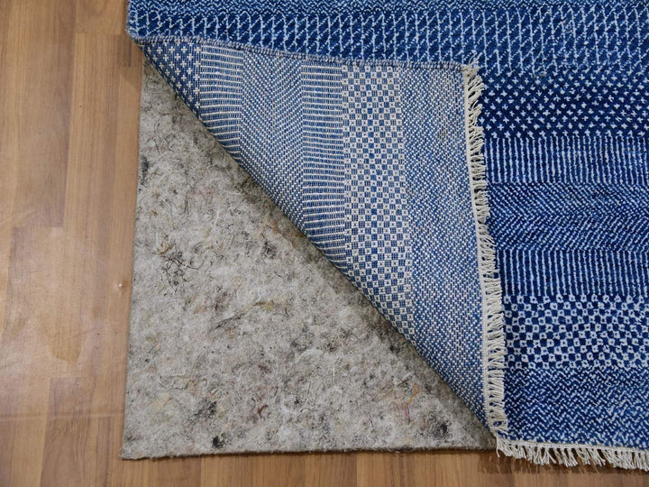2'7" x 11'11" New Hand Knotted Blue Wool & Silk Runner Oriental Rug - MOA10279624