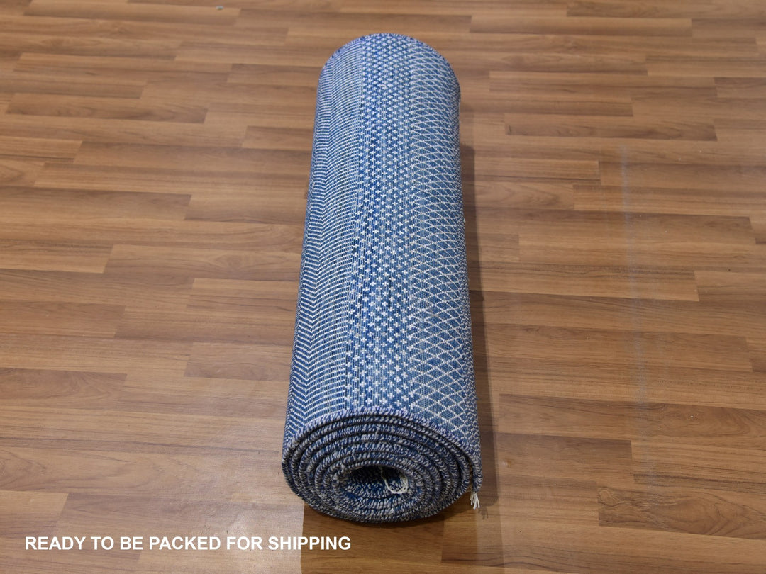 2'7" x 11'11" New Hand Knotted Blue Wool & Silk Runner Oriental Rug - MOA10279624