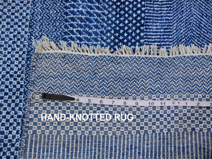 2'7" x 11'11" New Hand Knotted Blue Wool & Silk Runner Oriental Rug - MOA10279624
