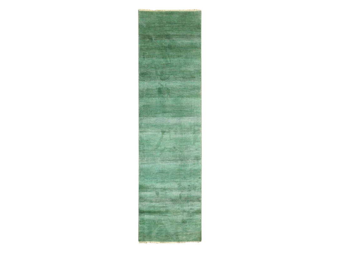 2'9" x 10'0" New Hand Knotted Blue Wool & Silk Runner Oriental Rug - MOA10279625