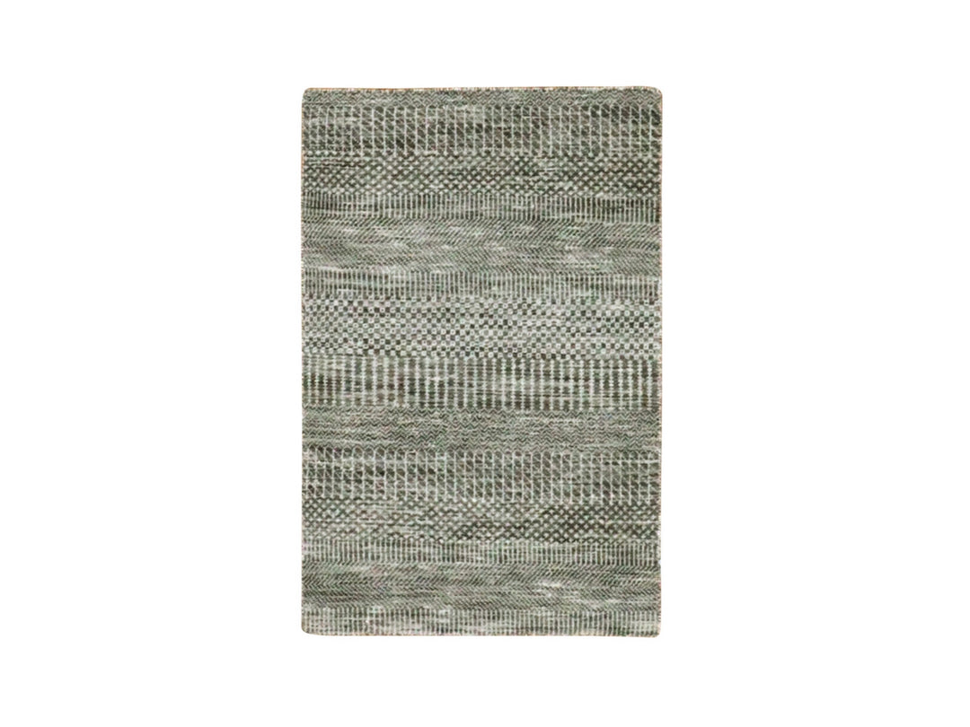 1'11" x 3'1" New Hand Knotted Grey Wool Rectangle Oriental Rug - MOA10279634