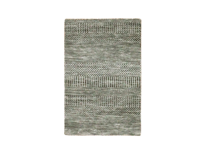 1'11" x 3'1" New Hand Knotted Grey Wool Rectangle Oriental Rug - MOA10279634