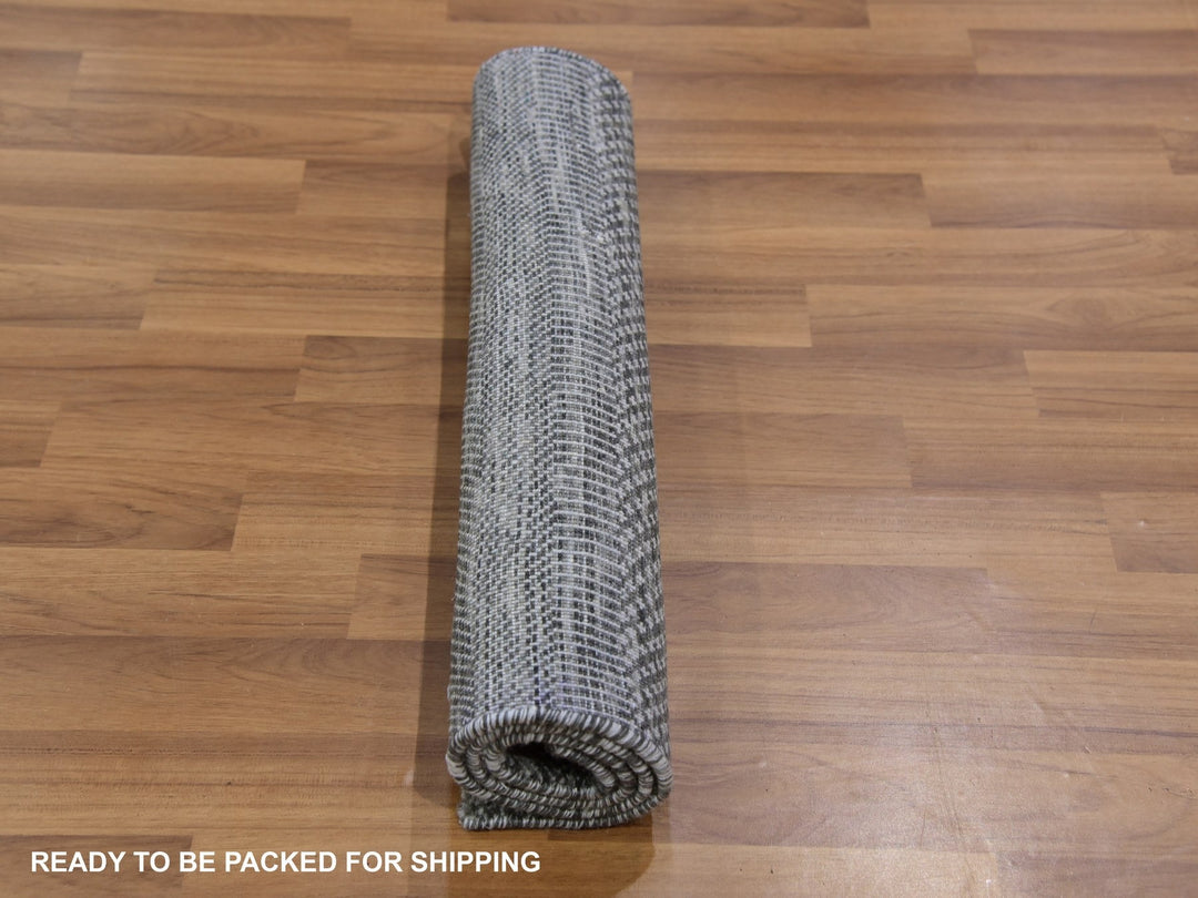 1'11" x 3'1" New Hand Knotted Grey Wool Rectangle Oriental Rug - MOA10279634