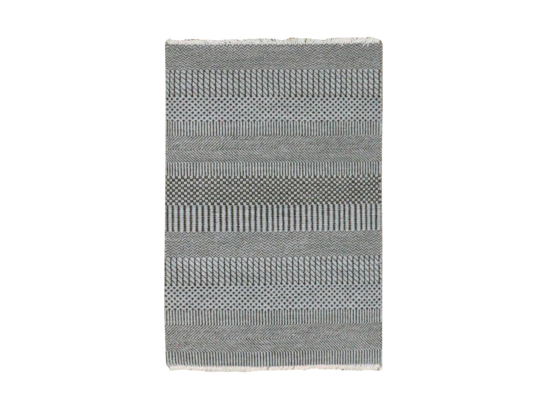 2'2" x 3'3" New Hand Knotted Grey Wool Rectangle Oriental Rug - MOA10279638