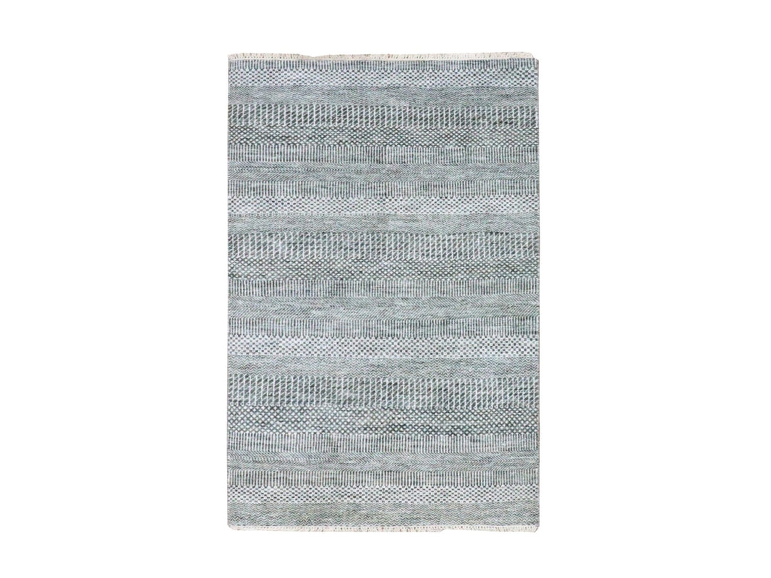 3'0" x 5'2" New Hand Knotted Blue Wool & Silk Rectangle Oriental Rug - MOA10279643