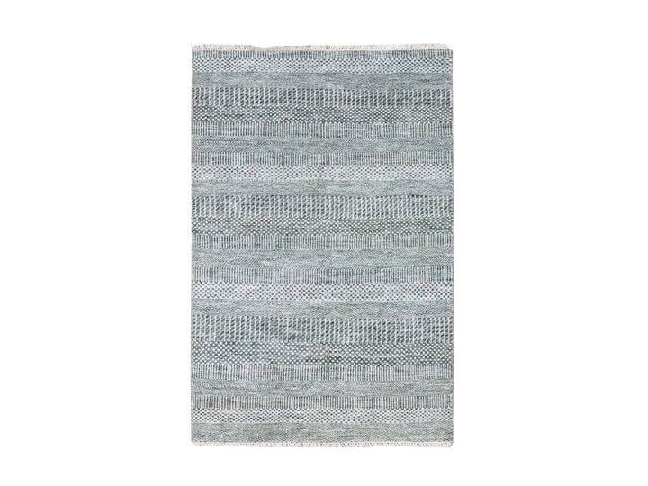 3'0" x 5'2" New Hand Knotted Blue Wool & Silk Rectangle Oriental Rug - MOA10279643