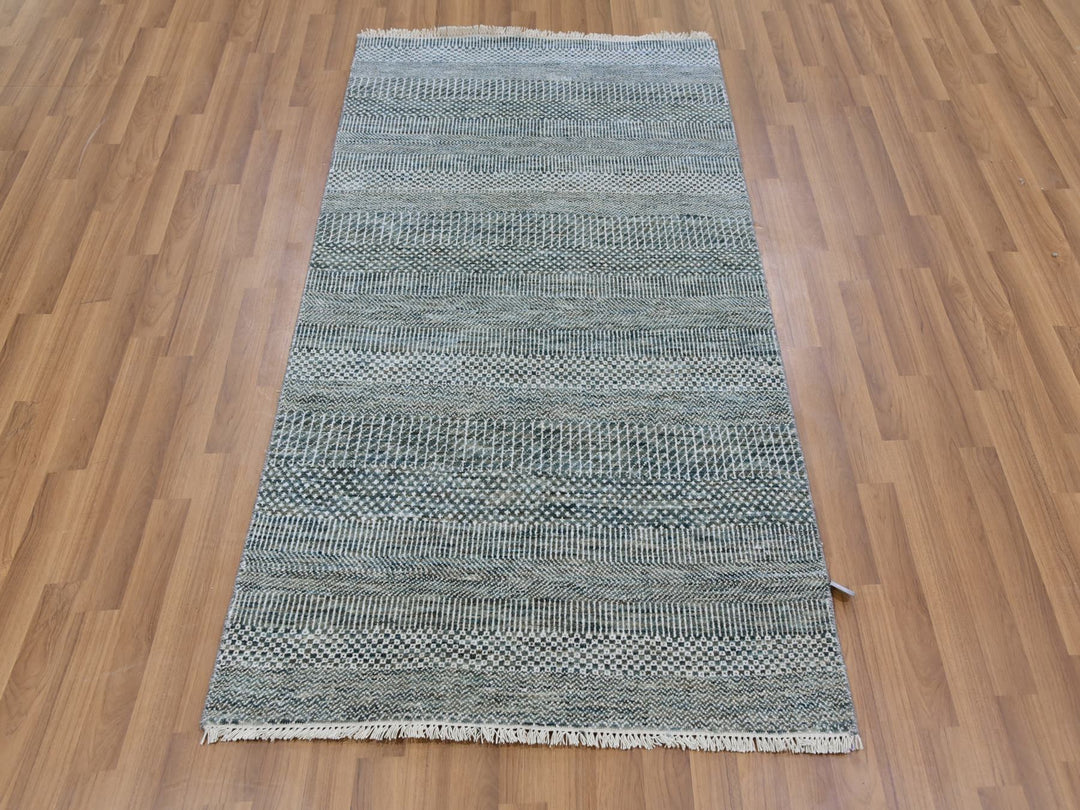 3'0" x 5'2" New Hand Knotted Blue Wool & Silk Rectangle Oriental Rug - MOA10279643