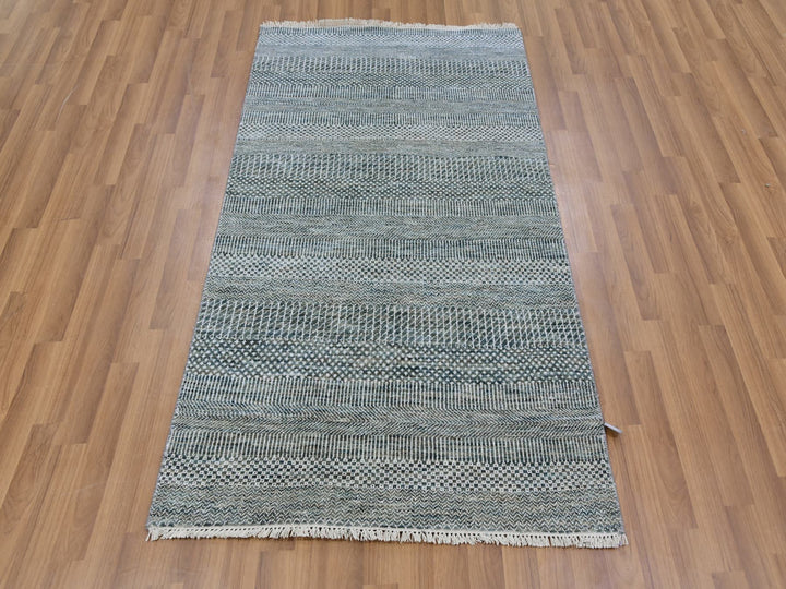 3'0" x 5'2" New Hand Knotted Blue Wool & Silk Rectangle Oriental Rug - MOA10279643