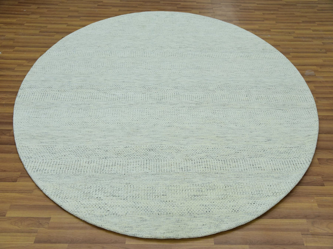 8'0" x 8'0" New Hand Knotted Grey Wool Round Oriental Rug - MOA10279655