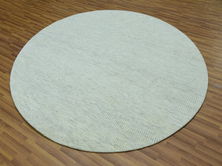 8'0" x 8'0" New Hand Knotted Grey Wool Round Oriental Rug - MOA10279655