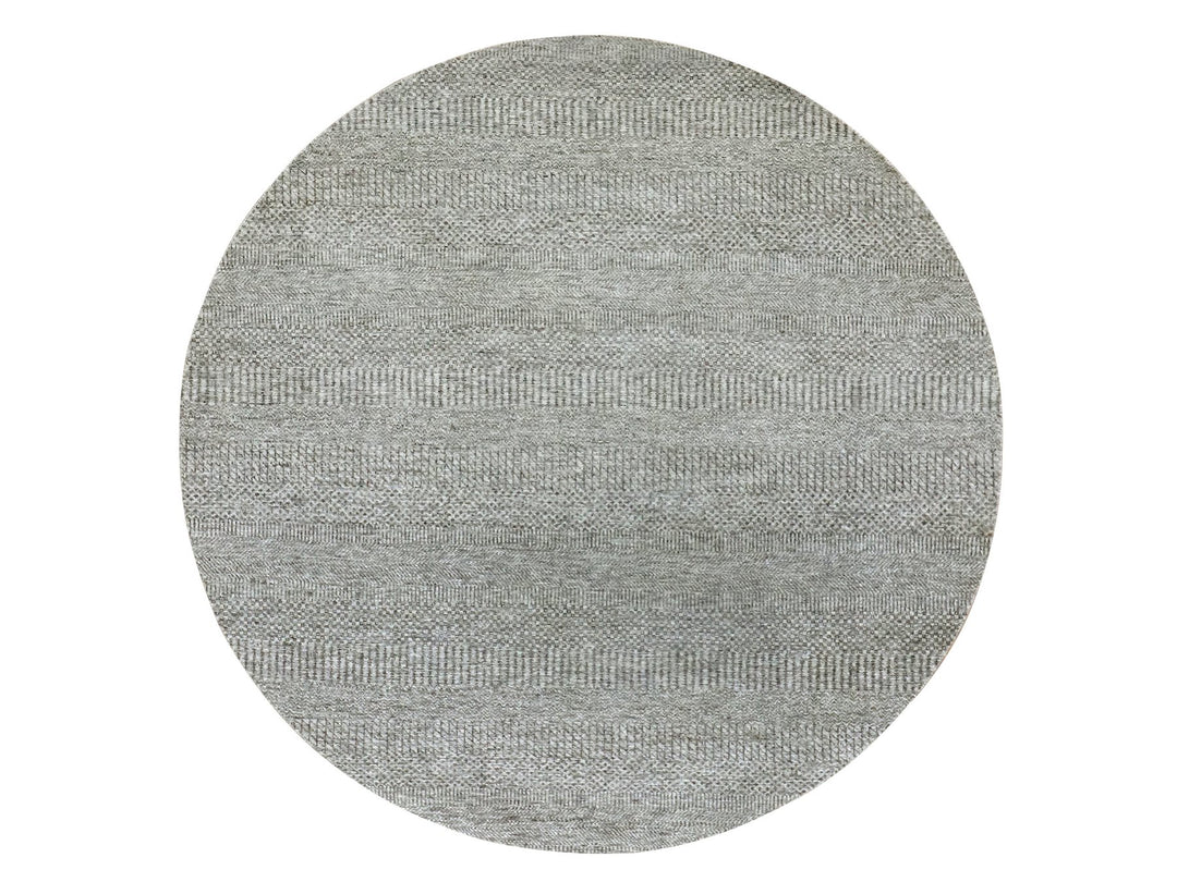 6'0" x 6'0" New Hand Knotted Grey Wool Round Oriental Rug - MOA10279657