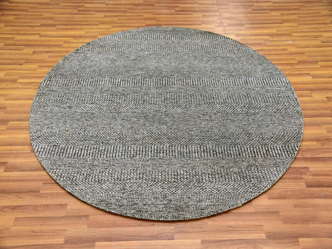 6'0" x 6'0" New Hand Knotted Grey Wool Round Oriental Rug - MOA10279657
