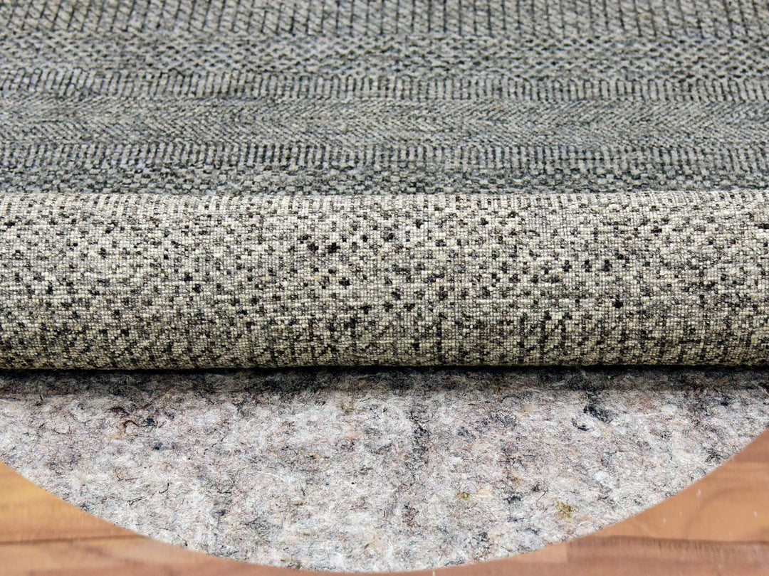 6'0" x 6'0" New Hand Knotted Grey Wool Round Oriental Rug - MOA10279657