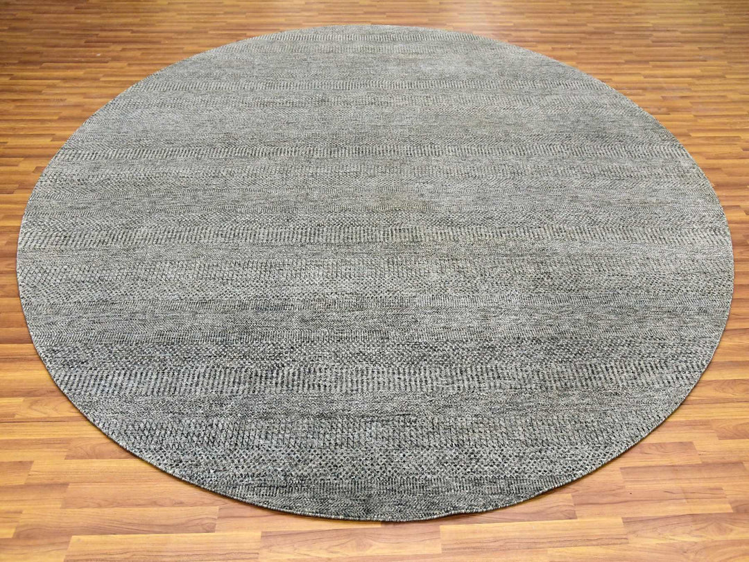 10'0" x 10'0" New Hand Knotted Grey Wool Round Oriental Rug - MOA10279659