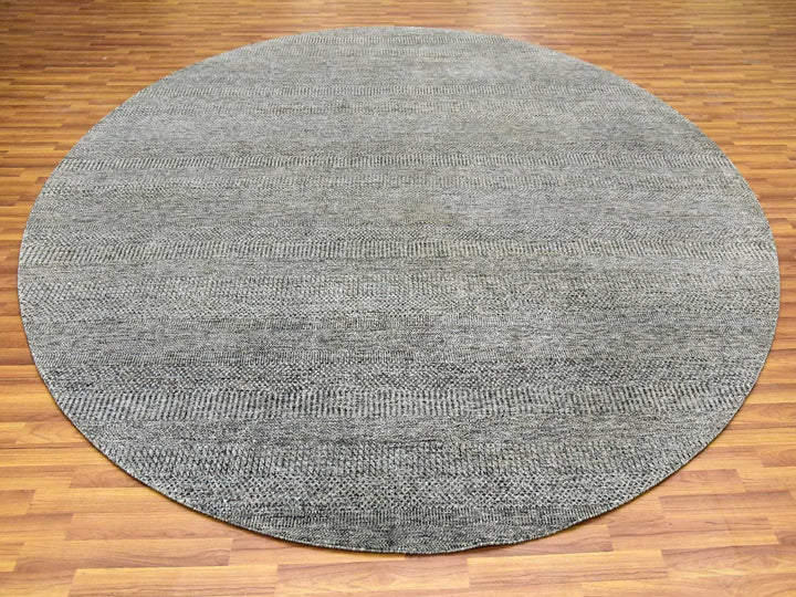 10'0" x 10'0" New Hand Knotted Grey Wool Round Oriental Rug - MOA10279659
