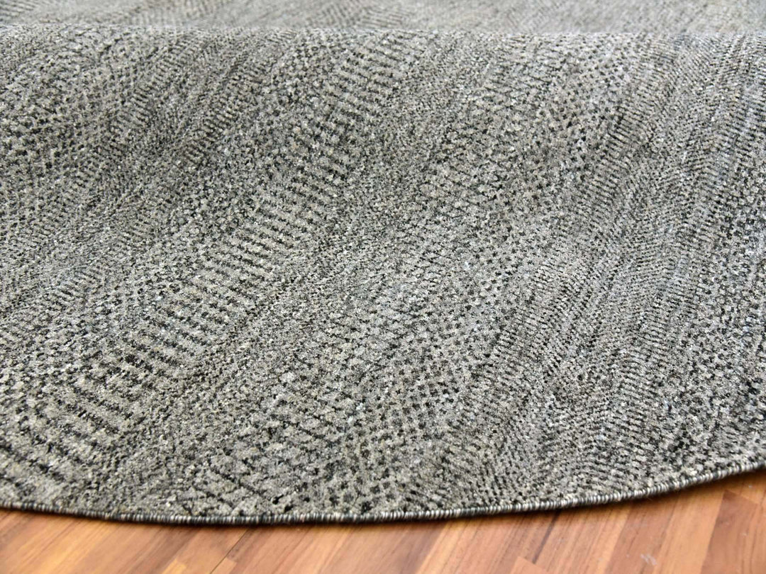 10'0" x 10'0" New Hand Knotted Grey Wool Round Oriental Rug - MOA10279659