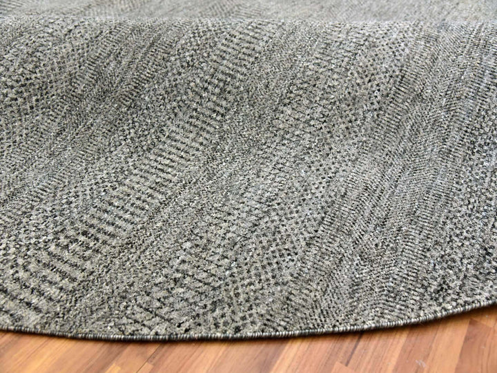 10'0" x 10'0" New Hand Knotted Grey Wool Round Oriental Rug - MOA10279659