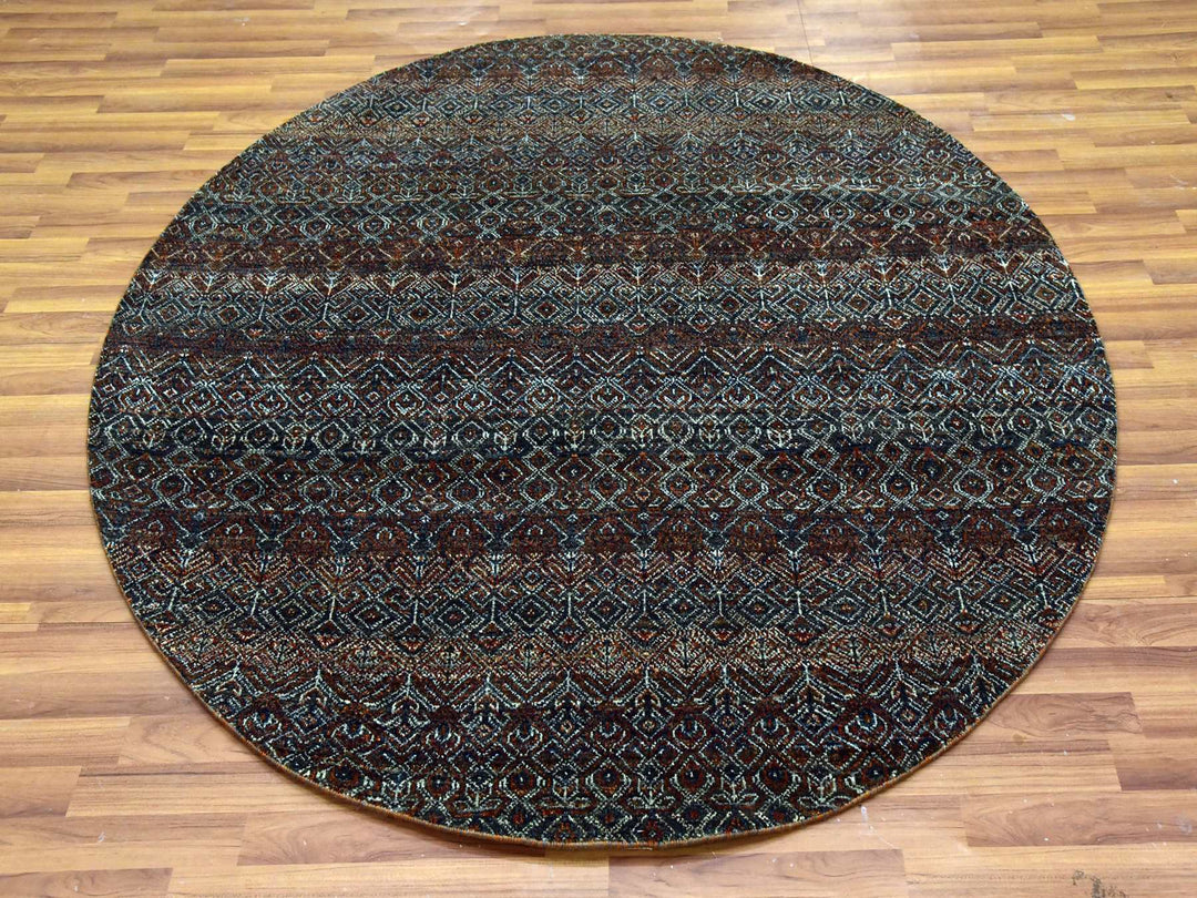 5'11" x 6'0" New Hand Knotted Brown Wool Round Oriental Rug - MOA10279660