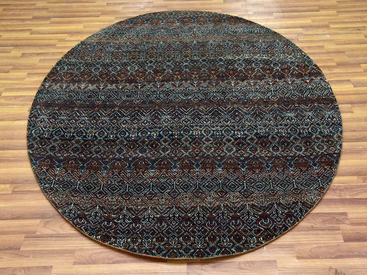 5'11" x 6'0" New Hand Knotted Brown Wool Round Oriental Rug - MOA10279660