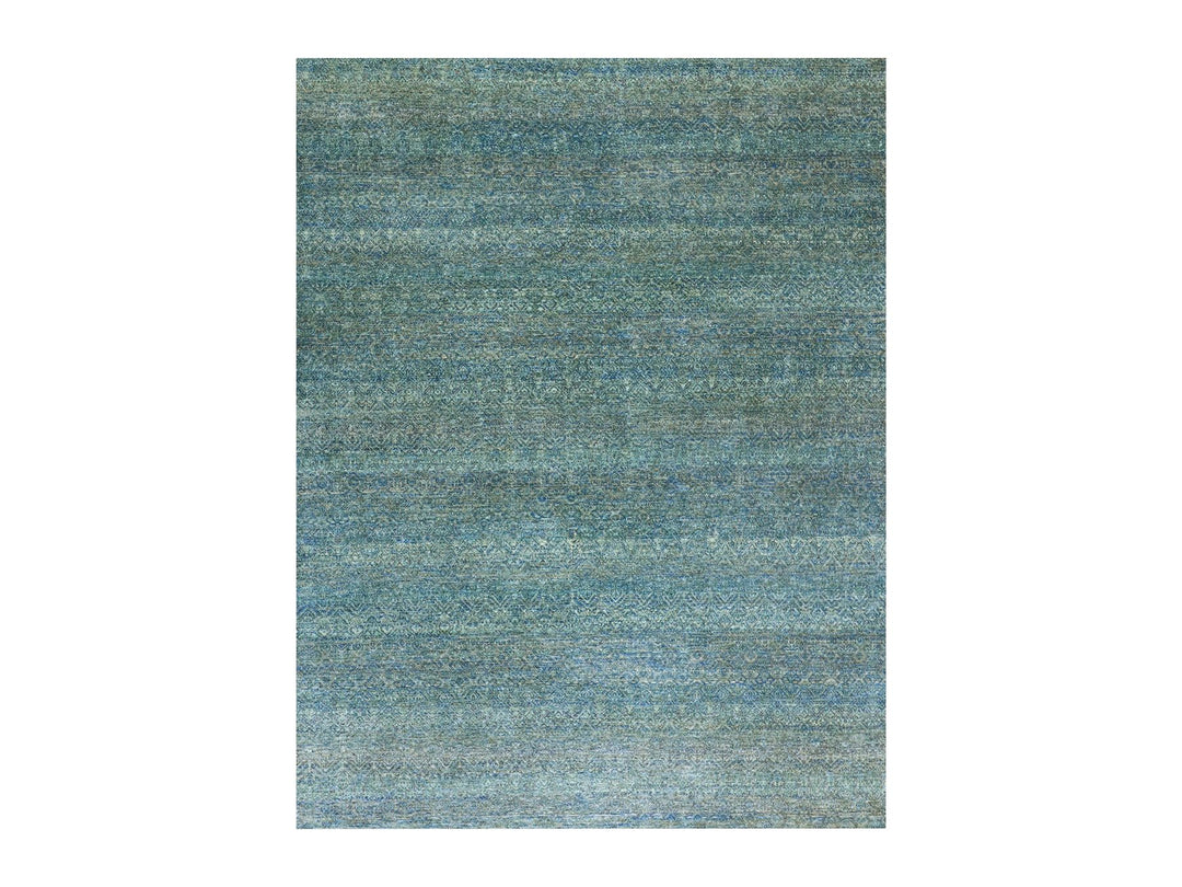 8'1" x 10'1" New Hand Knotted Green Wool Rectangle Oriental Rug - MOA10279665