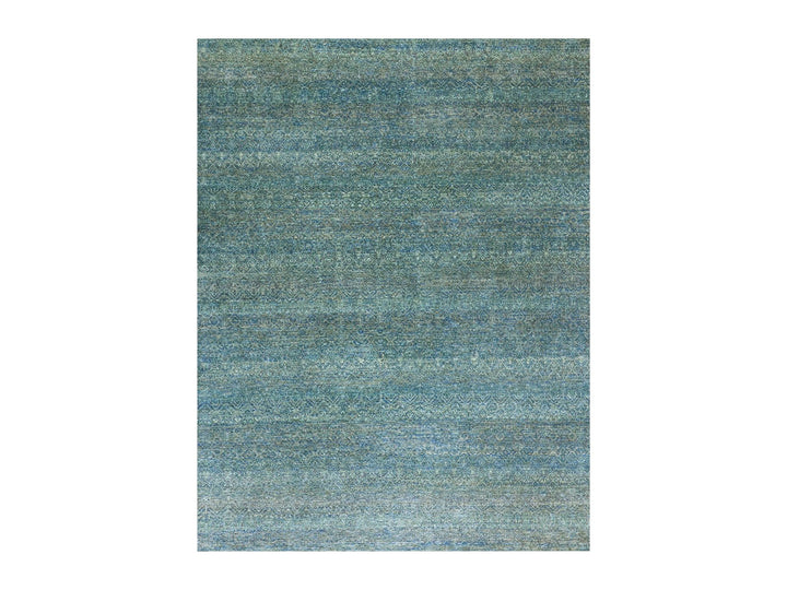 8'1" x 10'1" New Hand Knotted Green Wool Rectangle Oriental Rug - MOA10279665