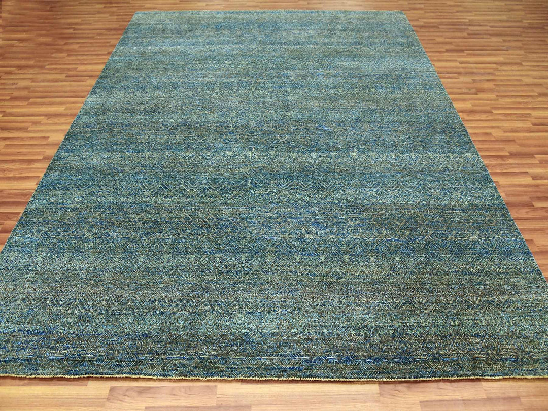 8'1" x 10'1" New Hand Knotted Green Wool Rectangle Oriental Rug - MOA10279665