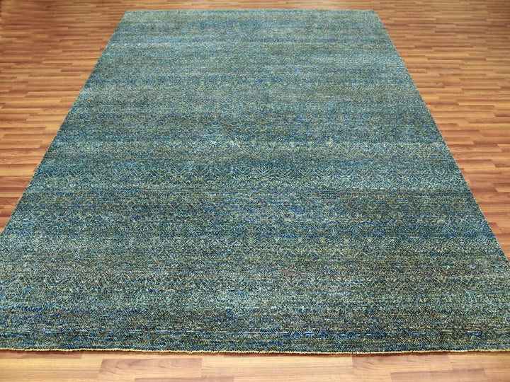 8'1" x 10'1" New Hand Knotted Green Wool Rectangle Oriental Rug - MOA10279665