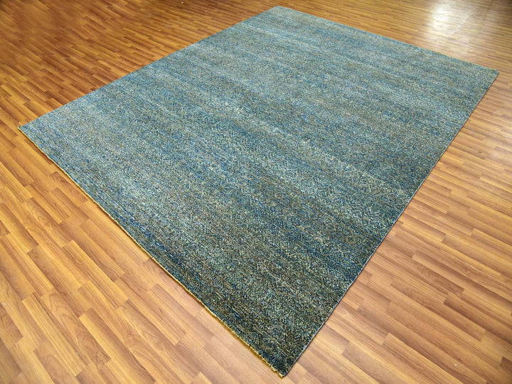 8'1" x 10'1" New Hand Knotted Green Wool Rectangle Oriental Rug - MOA10279665