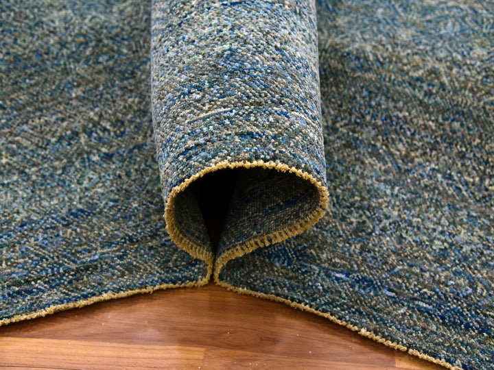 8'1" x 10'1" New Hand Knotted Green Wool Rectangle Oriental Rug - MOA10279665