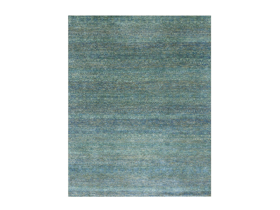 8'1" x 10'1" New Hand Knotted Green Wool Rectangle Oriental Rug - MOA10279666