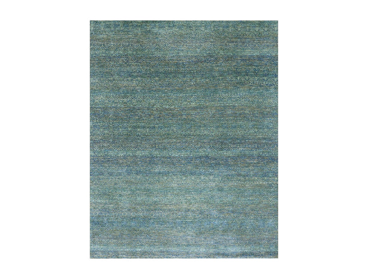 8'1" x 10'1" New Hand Knotted Green Wool Rectangle Oriental Rug - MOA10279666