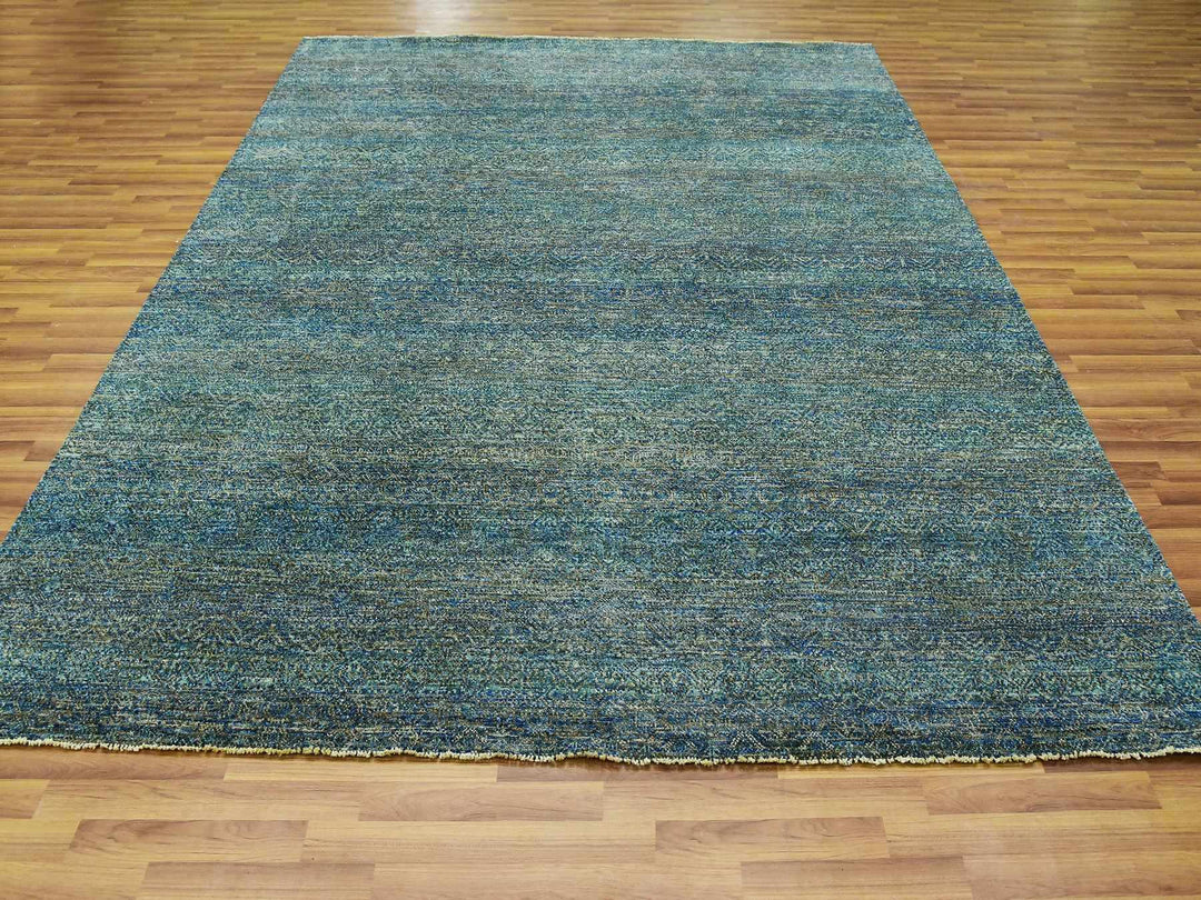 8'1" x 10'1" New Hand Knotted Green Wool Rectangle Oriental Rug - MOA10279666