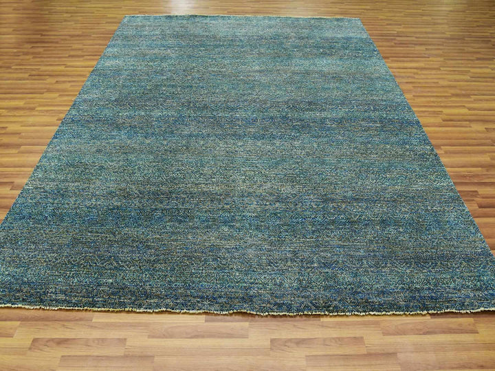 8'1" x 10'1" New Hand Knotted Green Wool Rectangle Oriental Rug - MOA10279666