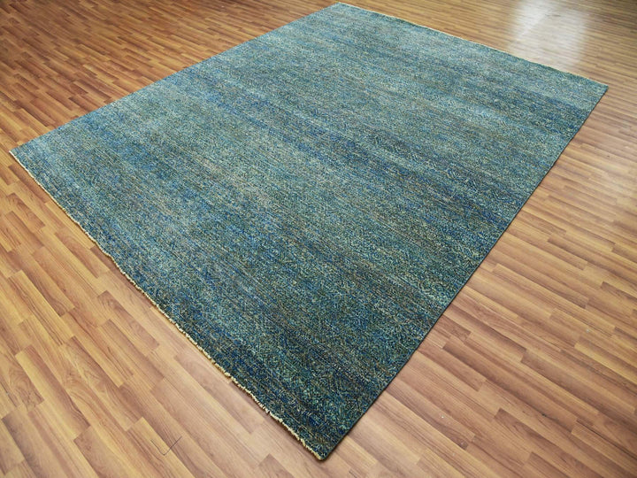 8'1" x 10'1" New Hand Knotted Green Wool Rectangle Oriental Rug - MOA10279666
