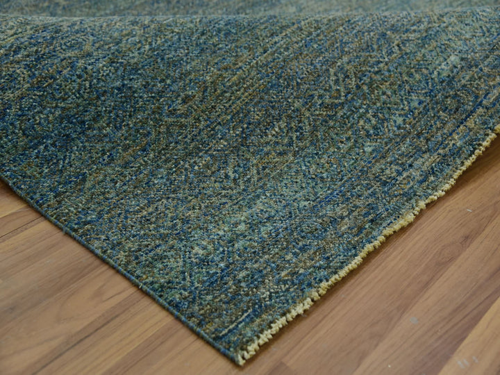 8'1" x 10'1" New Hand Knotted Green Wool Rectangle Oriental Rug - MOA10279666