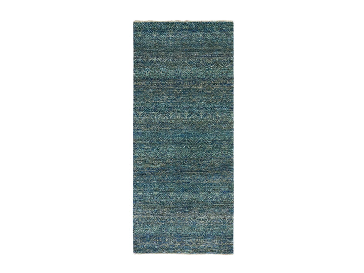 2'6" x 6'0" New Hand Knotted Green Wool Runner Oriental Rug - MOA10279667