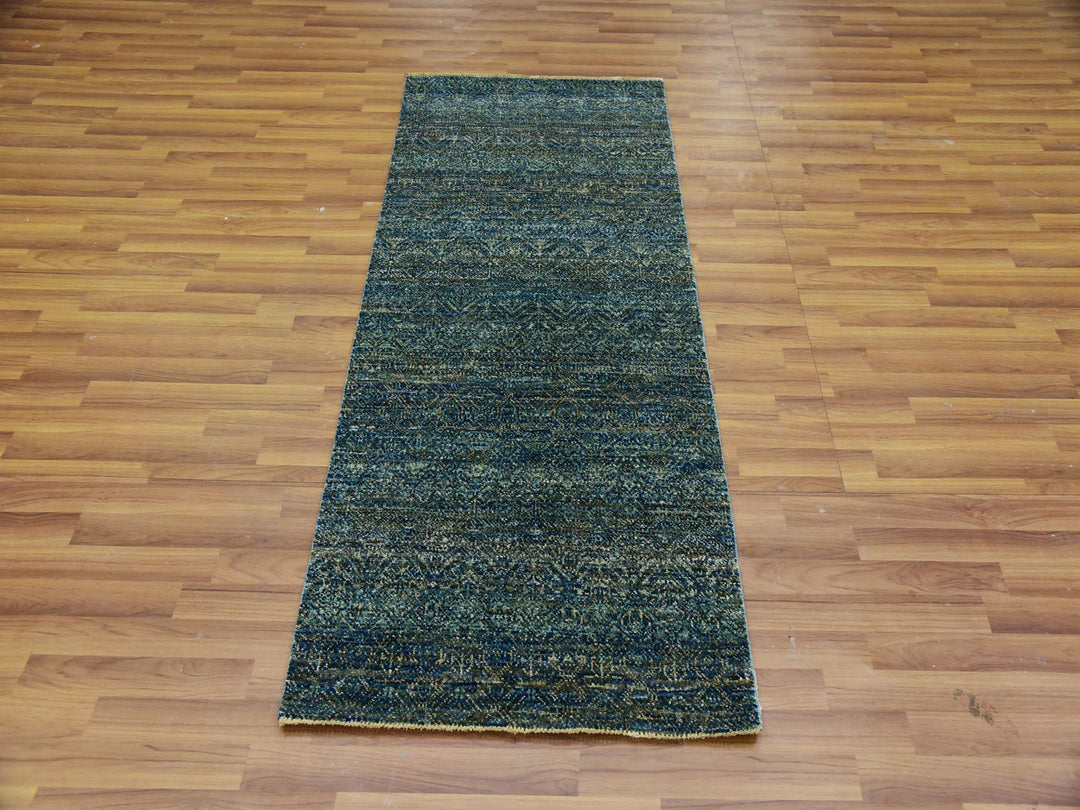2'6" x 6'0" New Hand Knotted Green Wool Runner Oriental Rug - MOA10279667