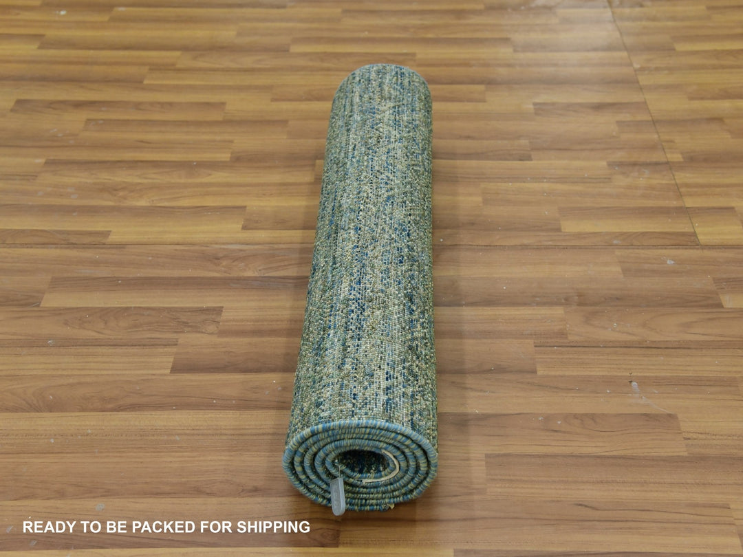 2'6" x 6'0" New Hand Knotted Green Wool Runner Oriental Rug - MOA10279667