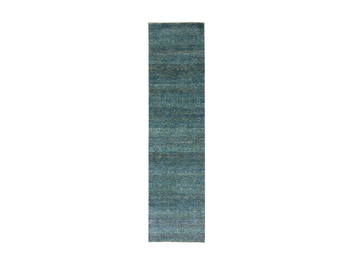 2'6" x 10'1" New Hand Knotted Green Wool Runner Oriental Rug - MOA10279671