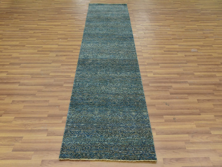 2'6" x 10'1" New Hand Knotted Green Wool Runner Oriental Rug - MOA10279671