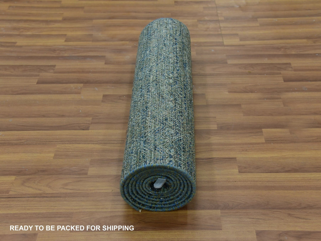 2'6" x 10'1" New Hand Knotted Green Wool Runner Oriental Rug - MOA10279671